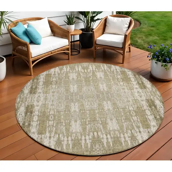 Beige Round Moroccan Washable Non Skid Indoor Outdoor Area Rug Photo 1