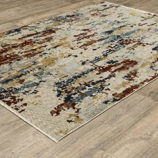 Beige Rust And Light Blue Abstract Distressed Area Rug With Fringe Photo 4