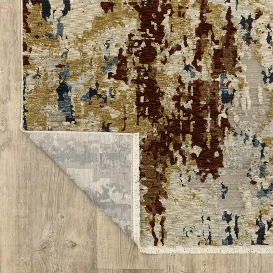 Beige Rust And Light Blue Abstract Distressed Area Rug With Fringe Photo 6