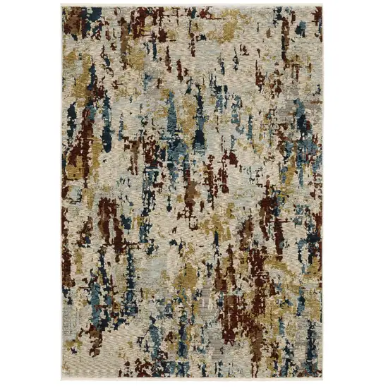 Beige Rust And Tan Abstract Area Rug With Fringe Photo 6