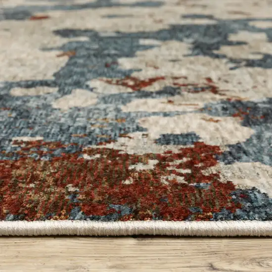 Beige Rust And Teal Abstract Distressed Area Rug With Fringe Photo 5