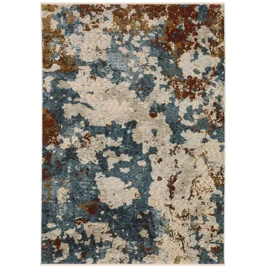 Beige Rust And Teal Abstract Distressed Area Rug With Fringe Photo 2