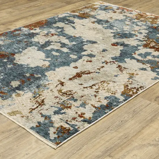 Beige Rust And Teal Abstract Distressed Area Rug With Fringe Photo 4