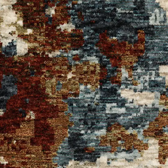 Beige Rust And Teal Abstract Distressed Area Rug With Fringe Photo 8