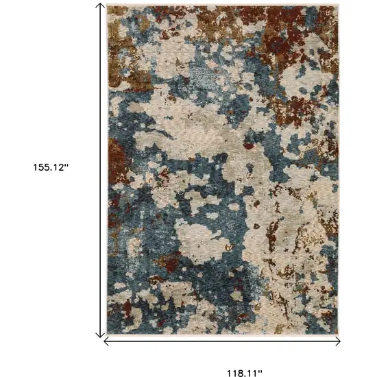 Beige Rust And Teal Abstract Distressed Area Rug With Fringe Photo 3