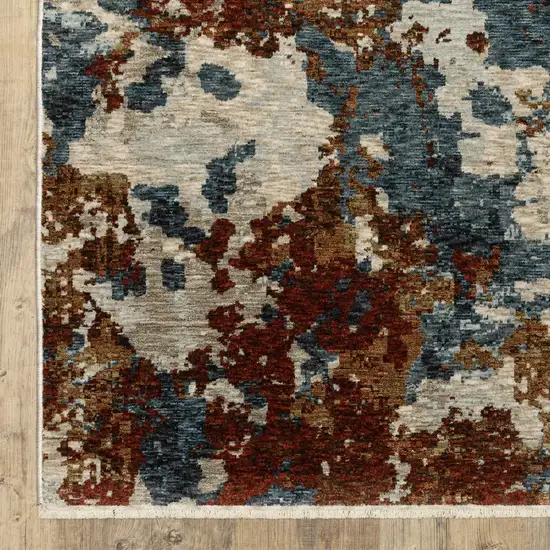 Beige Rust And Teal Abstract Distressed Area Rug With Fringe Photo 9