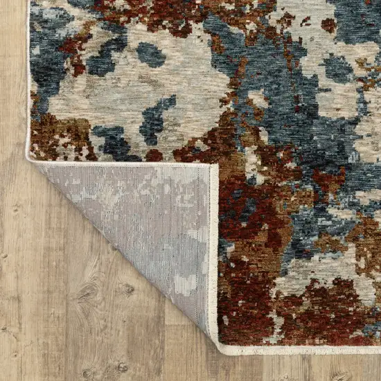 Beige Rust And Teal Abstract Distressed Area Rug With Fringe Photo 7