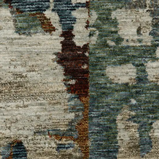 Beige Rust And Teal Abstract Distressed Area Rug With Fringe Photo 9