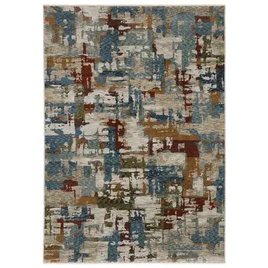 Beige Rust And Teal Abstract Distressed Area Rug With Fringe Photo 2