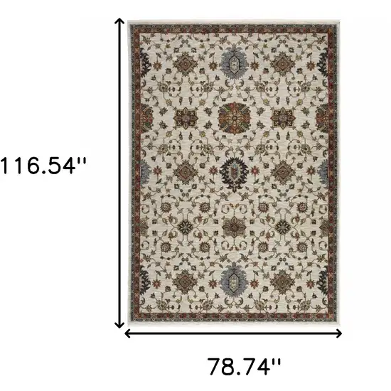 Blue and Beige Oriental Power Loom Area Rug With Fringe Photo 3