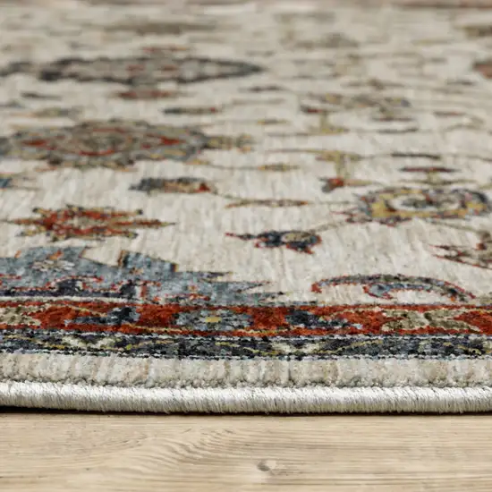 Beige Rust Red Blue Gold And Grey Oriental Power Loom Stain Resistant Area Rug With Fringe Photo 4