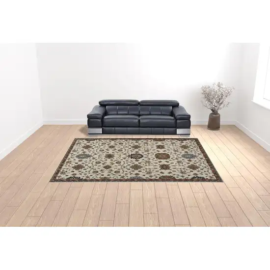 Beige Rust Red Blue Gold And Grey Oriental Power Loom Stain Resistant Area Rug With Fringe Photo 3