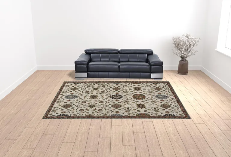 Beige Rust Red Blue Gold And Grey Oriental Power Loom Stain Resistant Area Rug With Fringe Photo 3