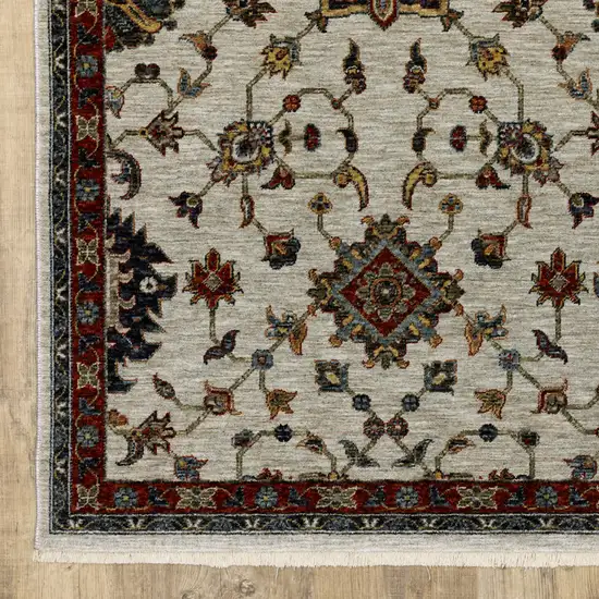 Beige Rust Red Blue Gold And Grey Oriental Power Loom Stain Resistant Runner Rug With Fringe Photo 2