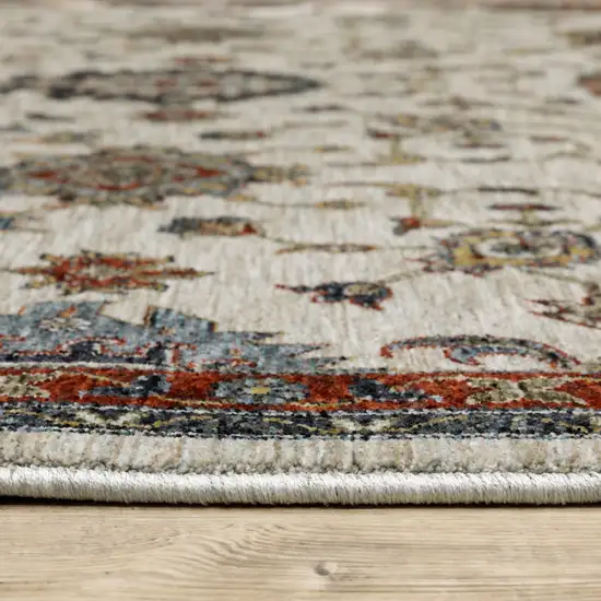 Beige Rust Red Blue Gold And Grey Oriental Power Loom Stain Resistant Runner Rug With Fringe Photo 4