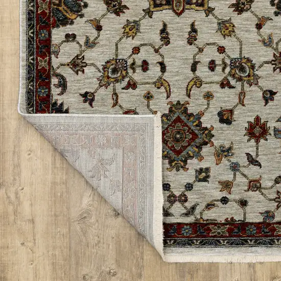 Beige Rust Red Blue Gold And Grey Oriental Power Loom Stain Resistant Runner Rug With Fringe Photo 7