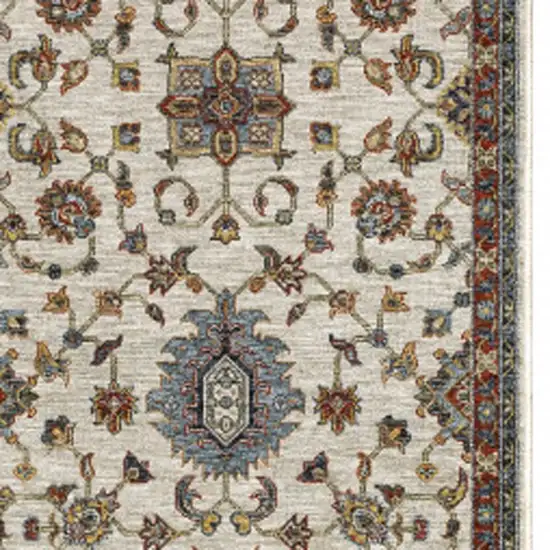 2' X 8' Beige Rust Red Blue Gold And Grey Oriental Power Loom Stain Resistant Runner Rug With Fringe Photo 6