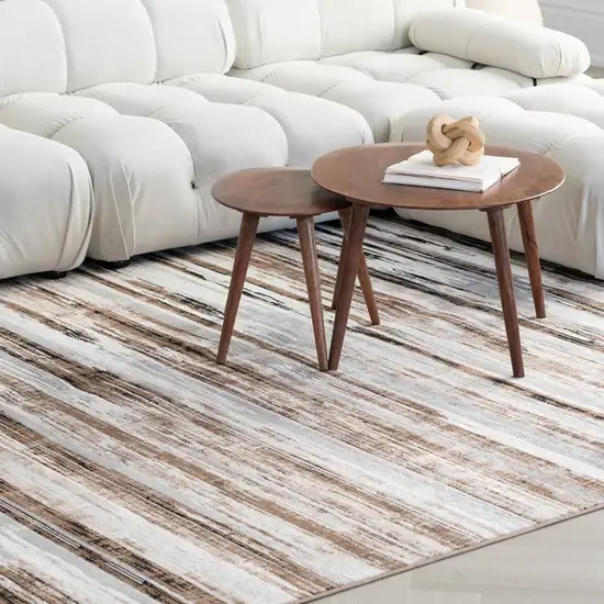 Beige Striped Dhurrie Area Rug Photo 6