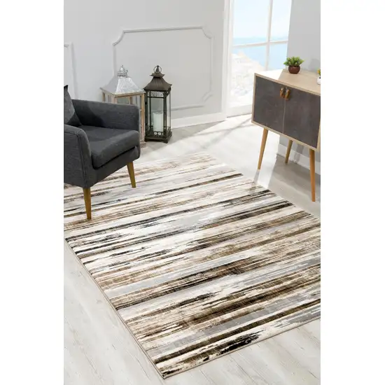 Beige Striped Dhurrie Area Rug Photo 6