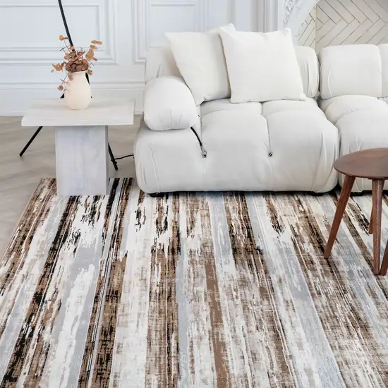 Beige Striped Dhurrie Area Rug Photo 3