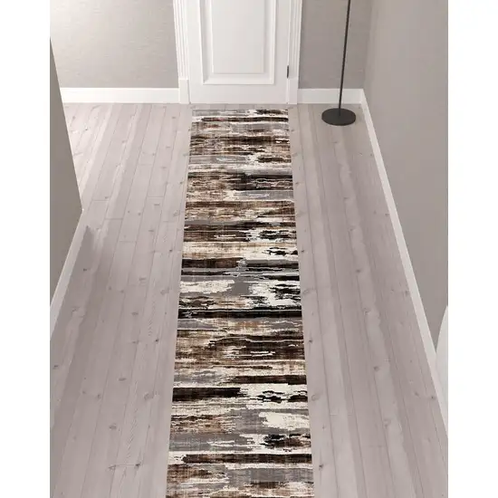 Beige Rustic Strokes Runner Rug Photo 10