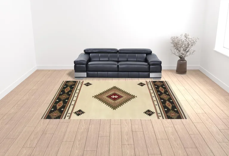 Beige Southwestern Power Loom Stain Resistant Area Rug Photo 2