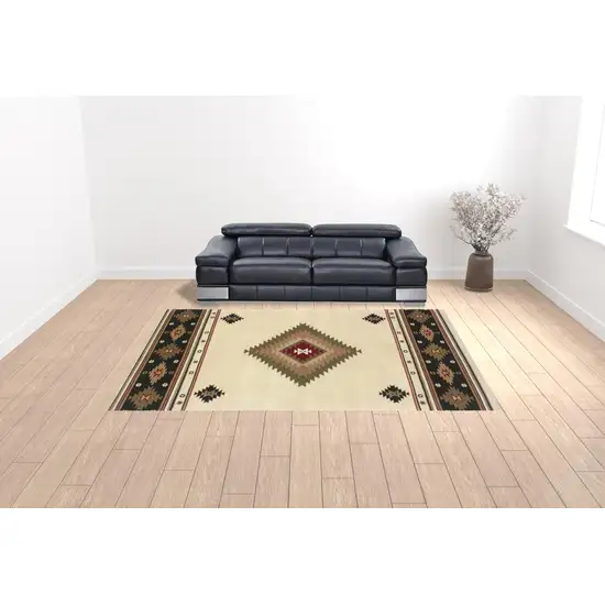 Beige Southwestern Power Loom Stain Resistant Area Rug Photo 2