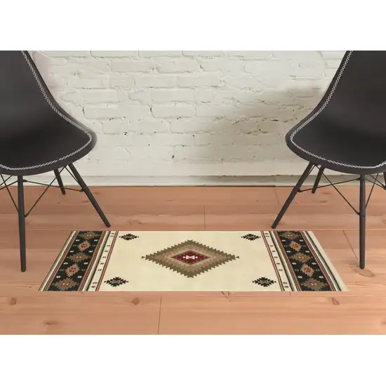 Beige Southwestern Power Loom Stain Resistant Area Rug Photo 2