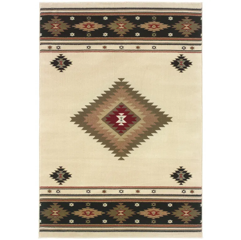 Beige Southwestern Power Loom Stain Resistant Area Rug Photo 4