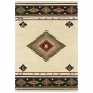 Photo of Beige Southwestern Power Loom Stain Resistant Area Rug