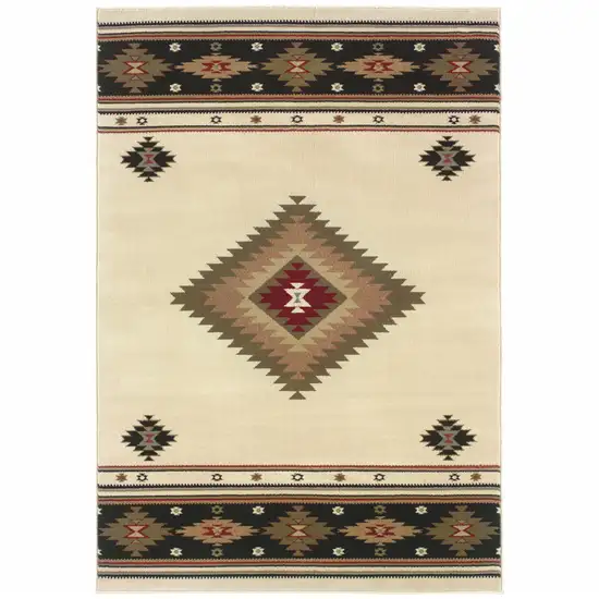 Beige Southwestern Power Loom Stain Resistant Area Rug Photo 1