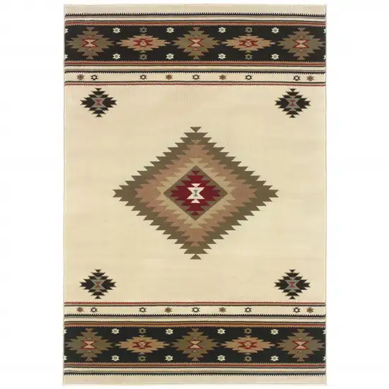 Beige Southwestern Power Loom Stain Resistant Area Rug Photo 4