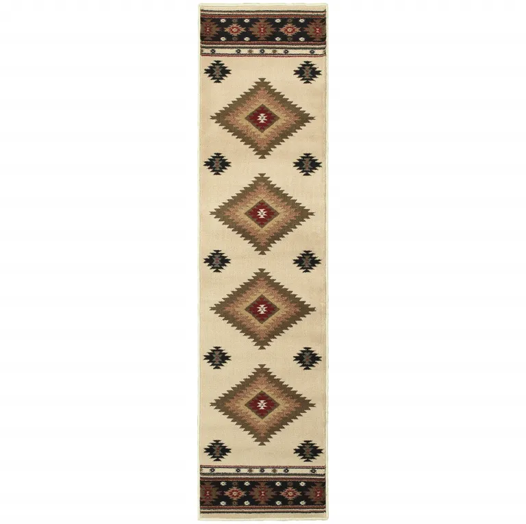 Beige Southwestern Power Loom Stain Resistant Runner Rug Photo 4