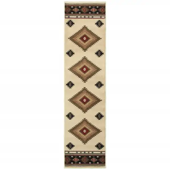 Beige Southwestern Power Loom Stain Resistant Runner Rug Photo 4