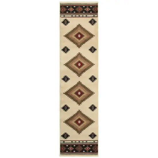 Beige Southwestern Power Loom Stain Resistant Runner Rug Photo 1