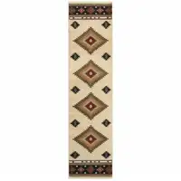 Photo of Beige Southwestern Power Loom Stain Resistant Runner Rug