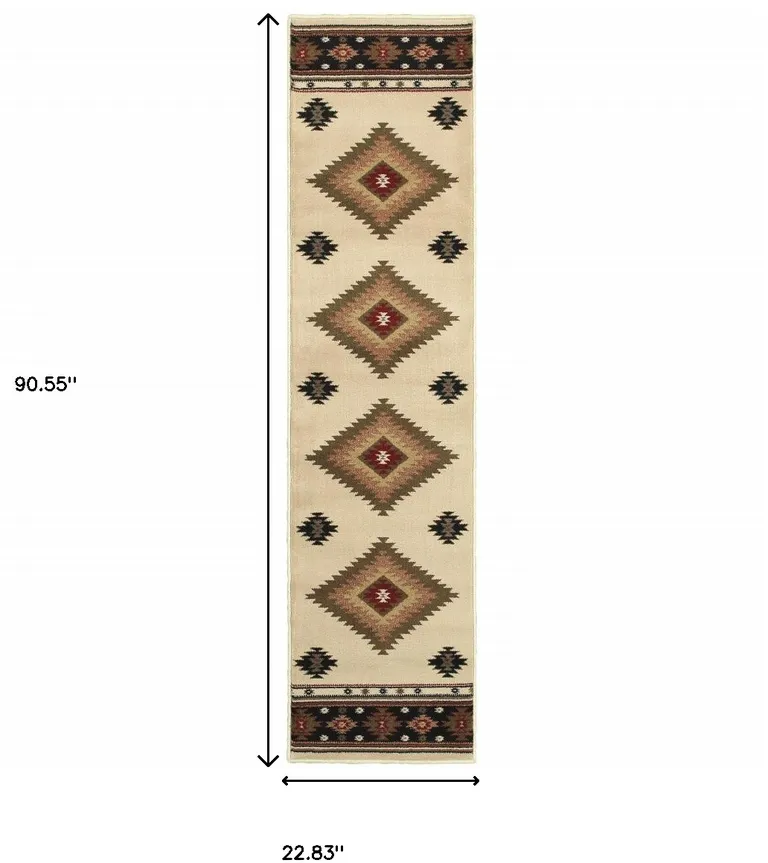 Beige Southwestern Power Loom Stain Resistant Runner Rug Photo 3