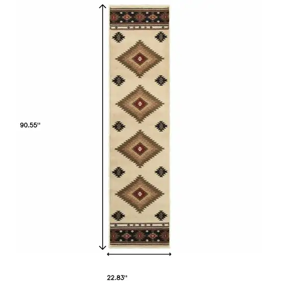 Beige Southwestern Power Loom Stain Resistant Runner Rug Photo 3