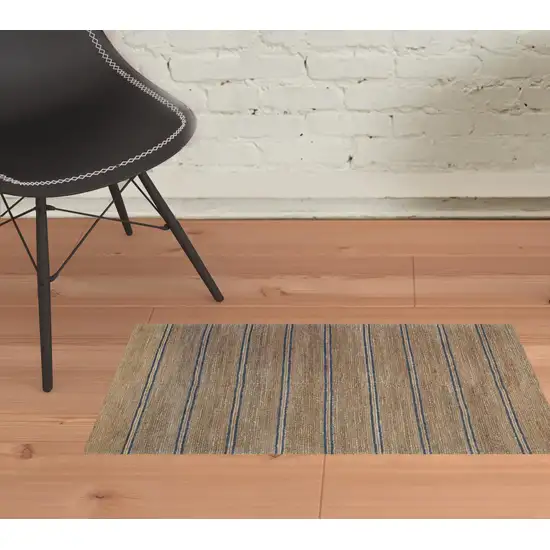 Beige Striped Hand Woven Area Rug Photo 2