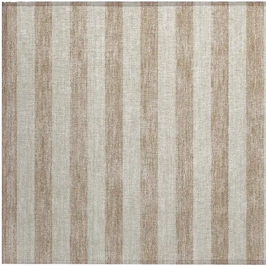 Beige Striped Washable Non Skid Indoor Outdoor Area Rug Photo 8