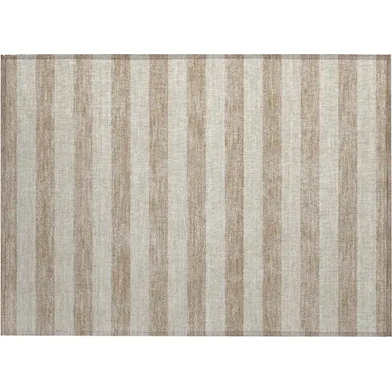 Beige Striped Washable Non Skid Indoor Outdoor Area Rug Photo 2