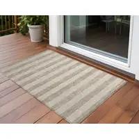 Photo of Beige Striped Washable Non Skid Indoor Outdoor Area Rug