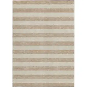 Photo of Beige Striped Washable Non Skid Indoor Outdoor Area Rug