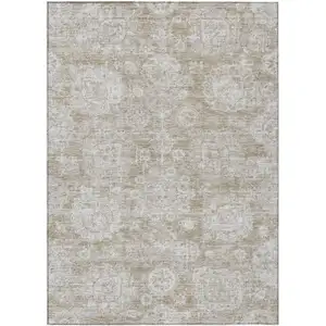 Photo of Beige Tan And Gray Floral Washable Indoor Outdoor Area Rug