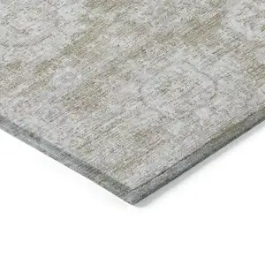 Photo of Beige Tan And Gray Floral Washable Indoor Outdoor Area Rug