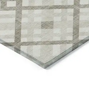 Photo of Beige Tan And Ivory Geometric Washable Indoor Outdoor Area Rug