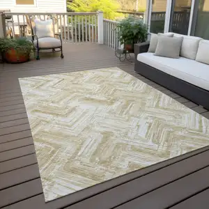 Photo of Beige Tan And Ivory Geometric Washable Indoor Outdoor Area Rug