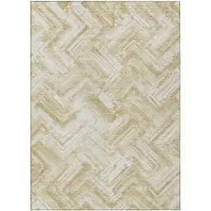 Photo of Beige Tan And Ivory Geometric Washable Indoor Outdoor Area Rug