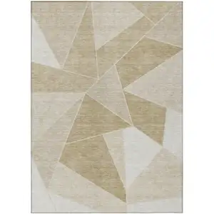 Photo of Beige Tan And Ivory Geometric Washable Indoor Outdoor Area Rug