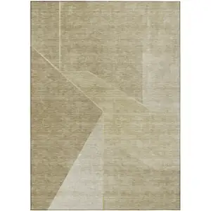 Photo of Beige Tan And Ivory Geometric Washable Indoor Outdoor Area Rug